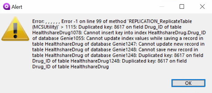 Database Replication: HealthshareDrug alert | Genie Support