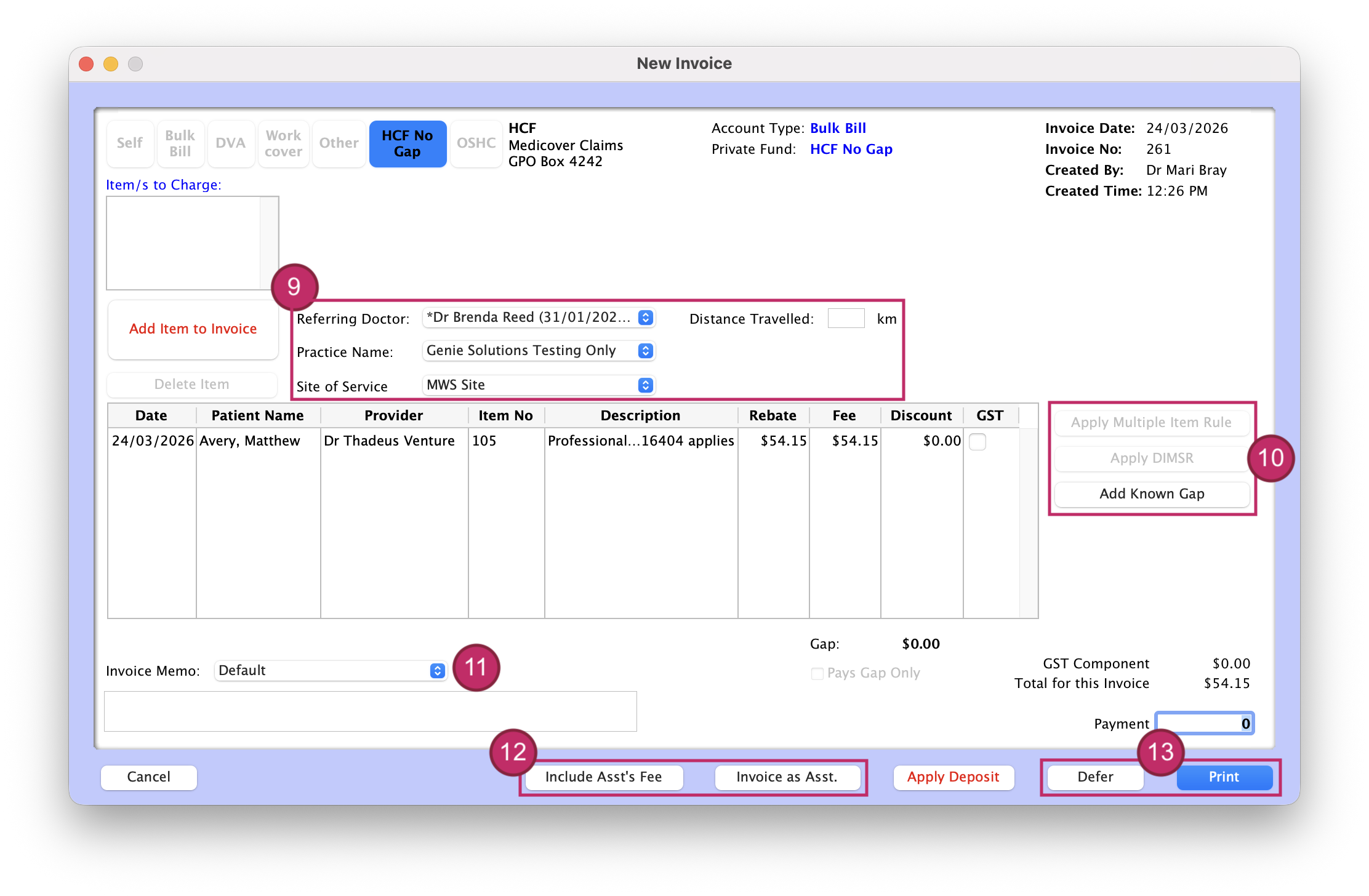 Creating Health Fund invoices (standard invoice) | Genie Support